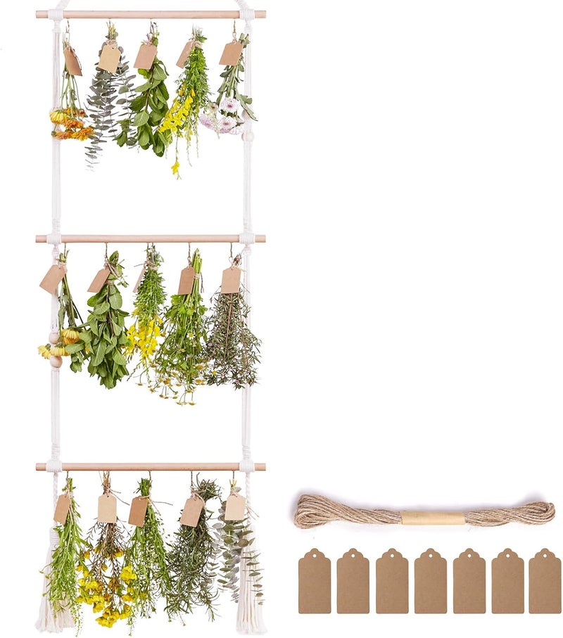 PROTITOUS 3Tier Herb Drying Rack Flower Drying with 25PCS Brown Gift Tags and 32ft Natural Jute Twine herb Dryer,Herb Drying Rack,Hanging Herb Dryer Rack, Ivory - Image 1